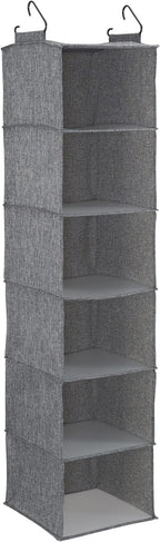 Household Essentials 6 Shelf Hanging Closet Organizer, Hanging Closet Shelf, Fabric Poly Linen and PEVA Shelving