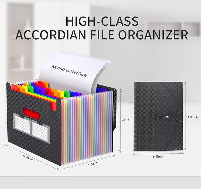 25 Pockets Accordion File Organizer Expanding File Folders,Expandable Document Organizer Plastic Accordian Filing Folder,A4/L