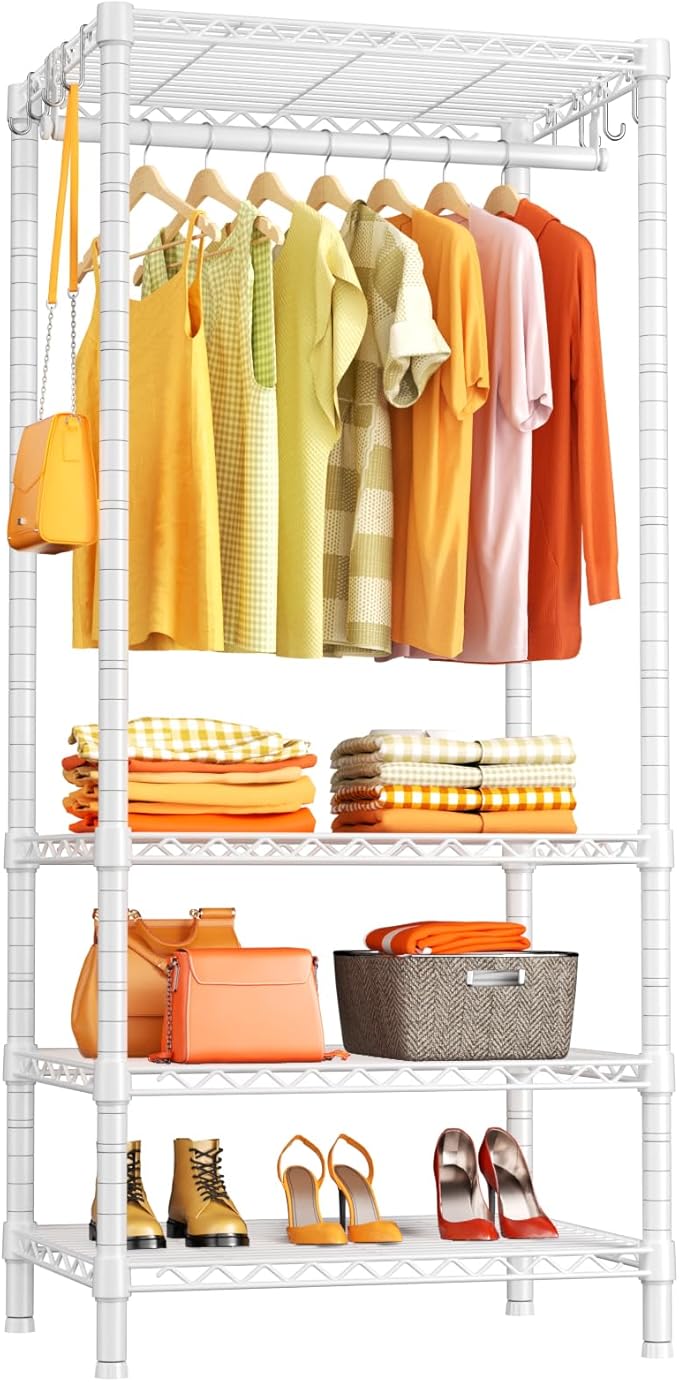 Ulif H4 Mini Portable Closet, 4 Tiers Freestanding Clothing Garment Rack for Small Space, Metal Clothes Wardrobe System for B