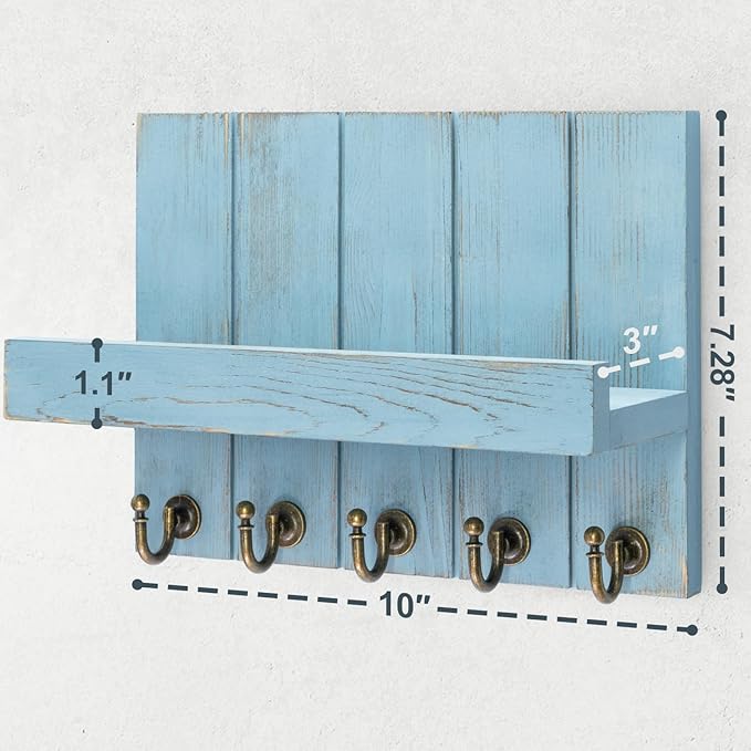 Rebee Vision Decorative Key Holder for Wall - Farmhouse Mail Organizer and Key Hanger Wall Mount for Floating Shelf with Hook