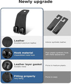 Car Hooks for Headrest, 2Pcs Seat Back Storage Hook Luxurious Leather 100% Metal Multifunctional Car Hanger & Holder for Heatrest, Seat, Bag, Purse (Black)