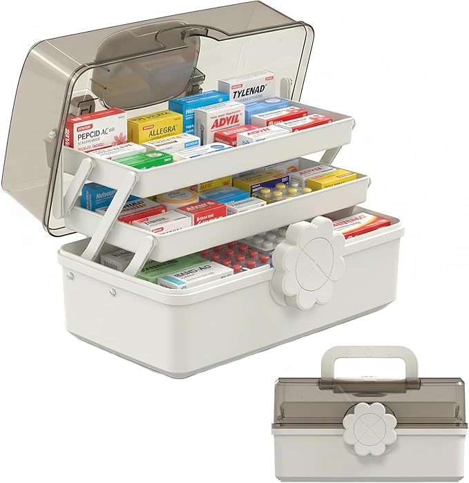 Pulseplay 3-Layer Large Capacity Medicine Storage Box - Portable Plastic Storage Box for Sewing Art Supply, Hair Accessories 