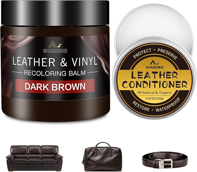Leather Recoloring Balm with 100ml Mink Oil, Dark Brown Leather Repair Kit and Scratch Remover for Furniture, Car Seats, Sofa