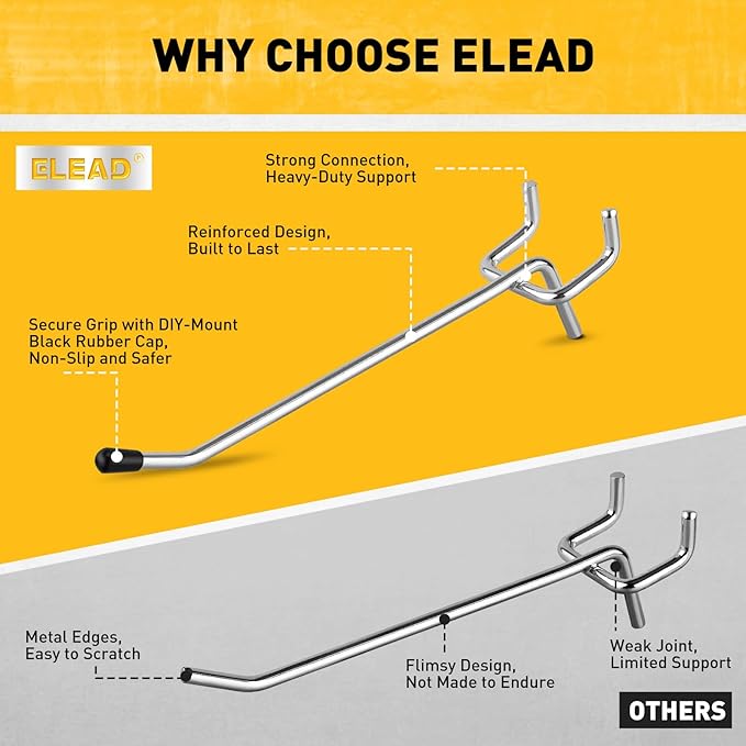 ELEAD 55-Piece 4 Inch Pegboard Hooks, Heavy Duty Peg Board Organizer Accessories, Peg Board Tool Hangers Fit for 1/4" and 1/8