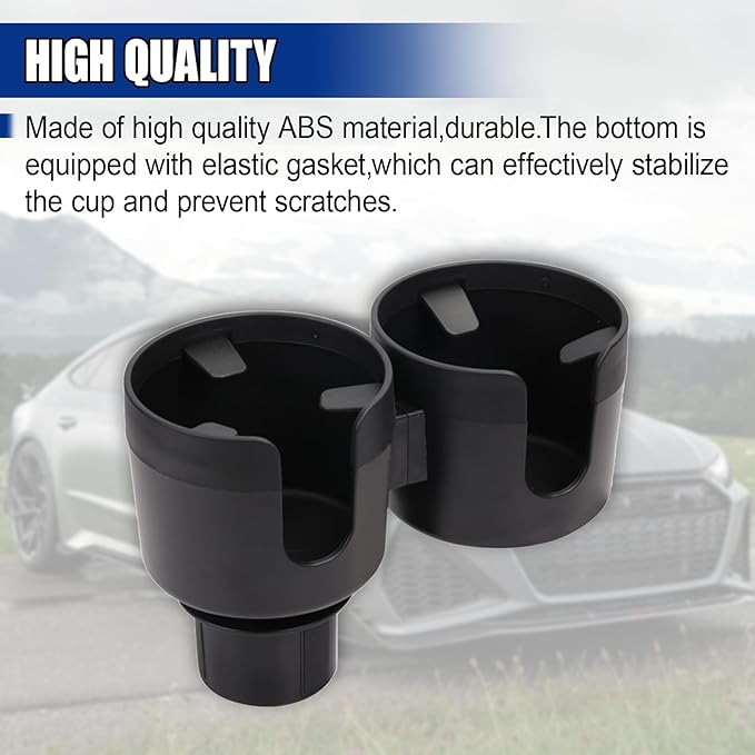 Car Double Cup Holder Extender, Multifunctional 2-in-1 Auto Drink Holder Insert with Adjustable Base, Portable Cup Holders Adapter, Universal Car Beverage Organizer for Bottle, Snack (Black)