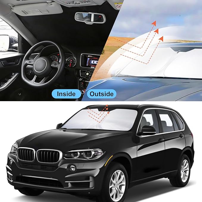 Front Windshield Sun Shade Foldable Car Front Window Sun Shade Windshield Shade Custom Fit for 2014-2018 BMW X5 Block UV Rays Heat Keep Car Cooler