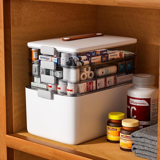 funest 4- Tier Medicine Storage Box Organizer Portable First Aid kit Box Empty with Handle, Multipurpose Medical Supply Organ
