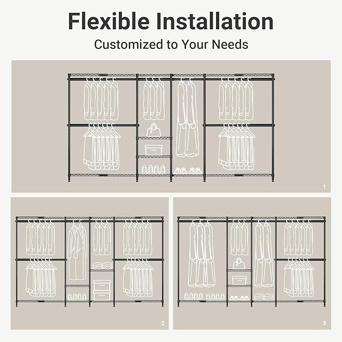 VIPEK X4 Expandable Heavy Duty Clothes Rack, Adjustable from 7'4" to 10'2" with Adjustable Shelves and Hanger Rods, Large War