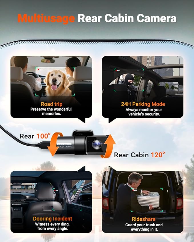 Vantrue N5S 4 Channel 360 Degree 2.7K Dash Cam, 4CH STARVIS 2 Night Vision, 2.7K+1080P*2+1440P Front Rear Inside Dashcam, 24/