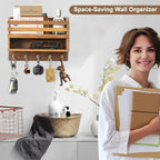 Mail and Key Organizer for Wall – Key Holder Wall Mount with Storage Box and 5 Key Hooks, Mail Holder Wall Mounted for Entryw
