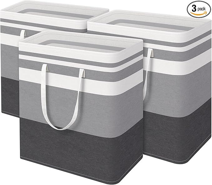 BlissTotes 3-Pack Laundry Basket, Freestanding＆Waterproof Laundry Hamper, Collapsible Tall Clothes Hamper with Easy Carry Han