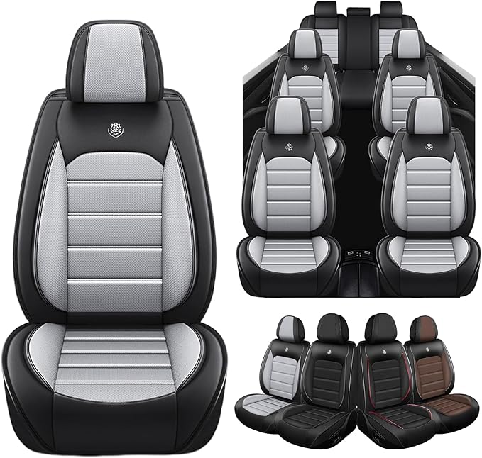 Seat Covers Custom Fit for GMC Yukon XL 2000-2026, 7 Seat, Compatible Airbag Non-Slip Waterproof Leather Seat Cover, Luxury Interior Car Seat Covers Full Set, Black Gray