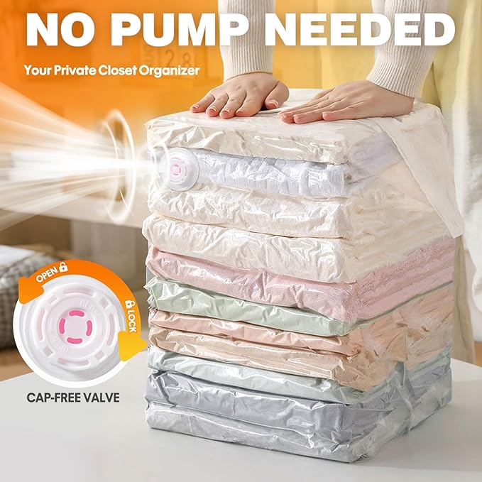 8 Pack Vacuum Storage Bags Jumbo, Vacuum Seal Bags for Clothing, 1 Jumbo+2 Large+2 Medium+3 Small, 80% Space Saver Bags for C