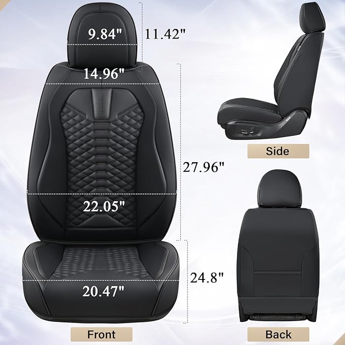 Coverado Car Seat Cover, Front Seat Cover, 2 Pack Universal Seat Covers for Cars, Breathable Nappa Leather Seat Cover, Waterp