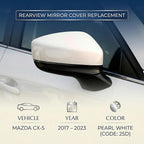 Right Passenger Side Mirror Cover Cap Compatible with Mazda CX-5 2017-2023 | Snowflake White Pearl Mica (Code: 25D) - Pearl White | Direct Replacement Door Wing Mirror Housing