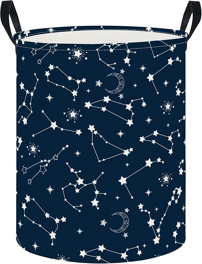CLOCOR Large Blue Round Laundry Hamper,Kids Toy Storage Basket,Baby Dirty Clothes Nursery Hamper for Boys and Girls,Bedroom,B