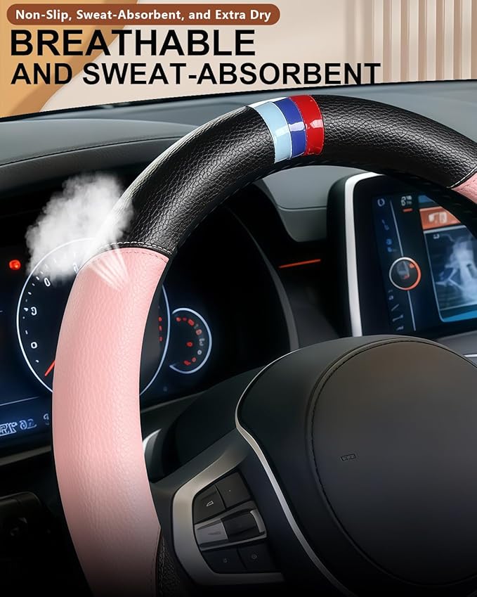 Customized Auto Car Steering Wheel Cover for BMW X1 X2 X3 X4 X5 X6 X7 i3 i4 i5 i8 535i 740Li 335i M3 M4 M5 Z1 Z3 Z4 Z5 (Pink)