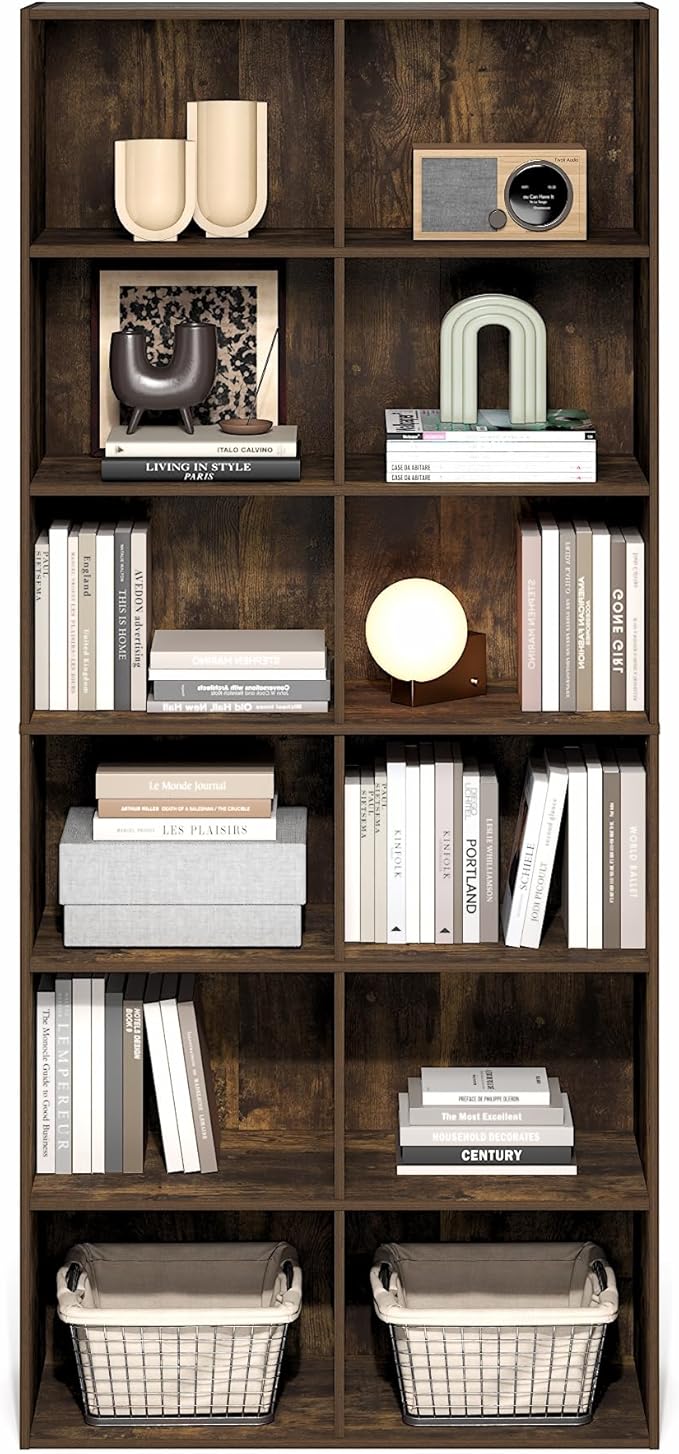 Furinno Basic Book Shelf, 12-Cube Bookshelf, Bookcase with Open Shelf, Cube Storage Organizer, 12 x 32 x 71, for Living Room,