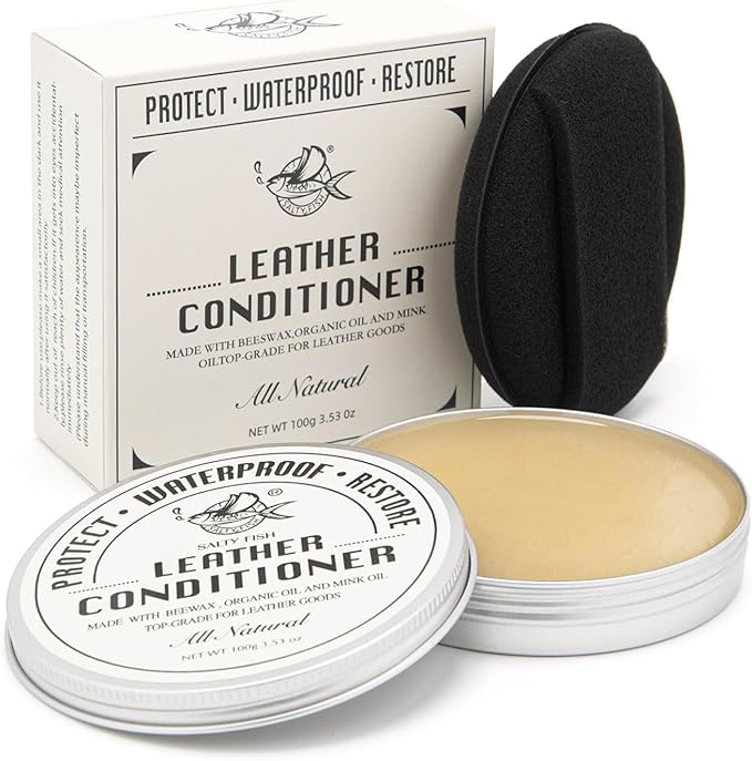 SALTY FISH All-Natural Leather Conditioner and Cleaner,Made with Mink Oil Beeswax,Protect Soften Waterproof Leather Furniture