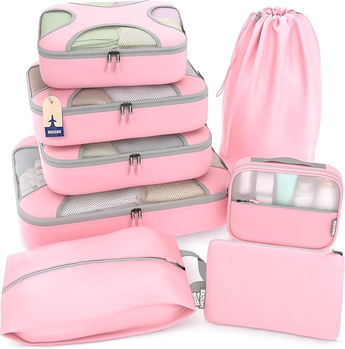 Shacke Packing Cubes for Travel 8 Set - Premium Luggage Organizer Bags - Versatile Travel Organizer for Women and Men - Optim
