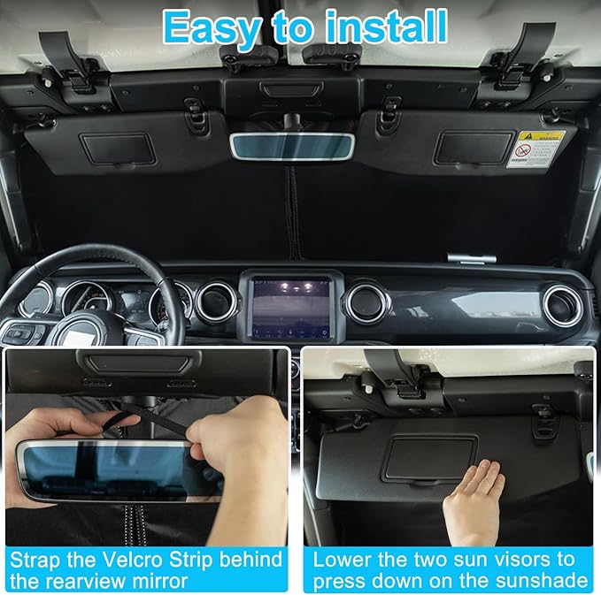 Premium Windshield Sun Shade for 2018-2026 Jeep Wrangler JL JLU & 2020-2026 Jeep Gladiator, Reflective 310T Material Front Window Sun Visor Blocks UV Rays Foldable Sunshade with Storage Pouch