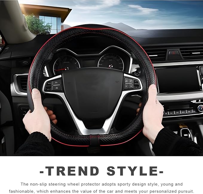 Car Steering Wheel Cover, 15 Inch Anti-Slip Breathable Leather Auto Steering Wheel Protector, Full Surround Soft Steering Whe