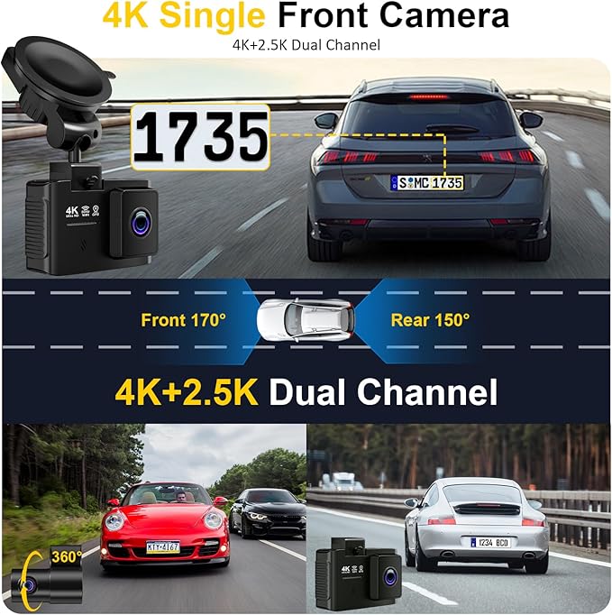 Dash Cam Front and Rear: 4K+2.5K Dual Channel Dash Cam-5GHz WiFi, GPS Dash Camera for Cars with 64GB Card, 2.0" IPS Screen, A