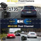 Dash Cam Front and Rear: 4K+2.5K Dual Channel Dash Cam-5GHz WiFi, GPS Dash Camera for Cars with 64GB Card, 2.0" IPS Screen, A