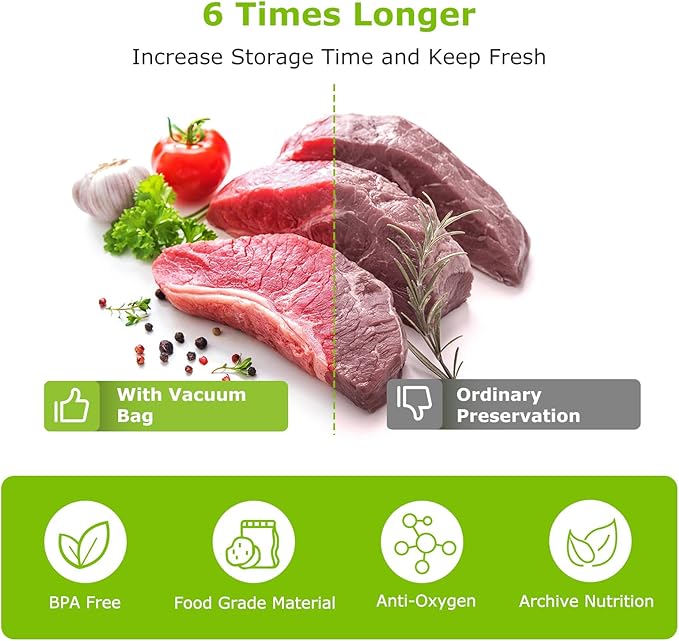 [2025 Upgraded] Bonsenkitchen 6 Rolls 8" x 16' Vacuum Sealer Bags for Food with a Color Box, Easy to Store, Commercial Grade,