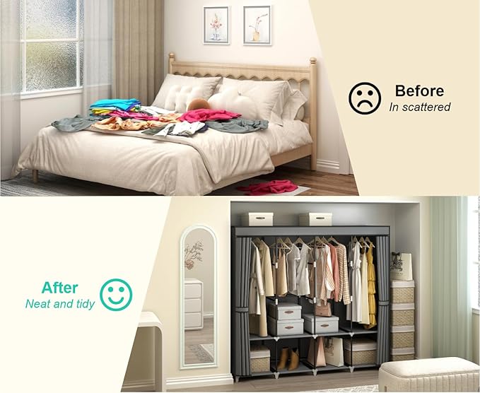 MOGELAFOO Portable Closet Wardrobe, 67-Inch Clothes Organizer with 4 Hanging Rods and 8 Shelves, Non-Woven Fabric Cover, Larg