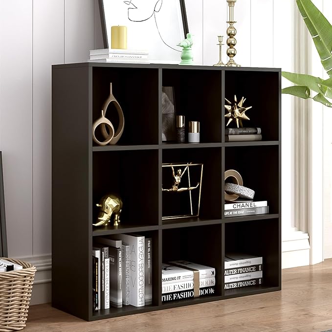 OSCHF 9-Cube Storage Shelf Bookcase - Wooden 3-Tier Free Standing Open Bookshelf for Home and Office, Organizer Cabinet in Bl