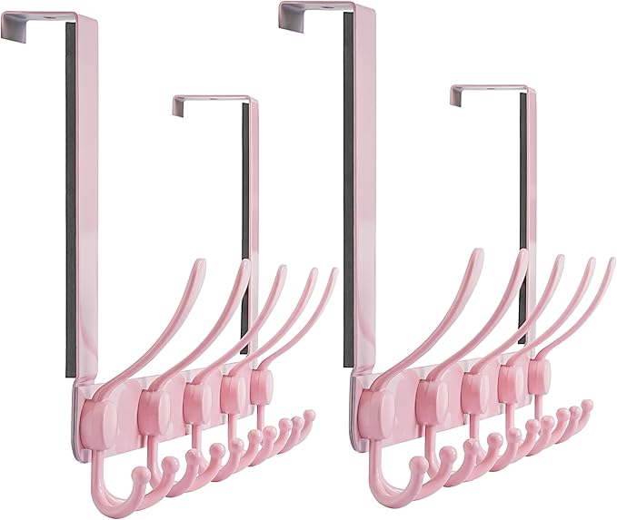 Dseap Over The Door Hook Hanger - Fits 1 3/8" to 1 3/4" Standard Doors | 5 Tri Hooks Heavy Duty Towel/Coat Rack | Door Organi