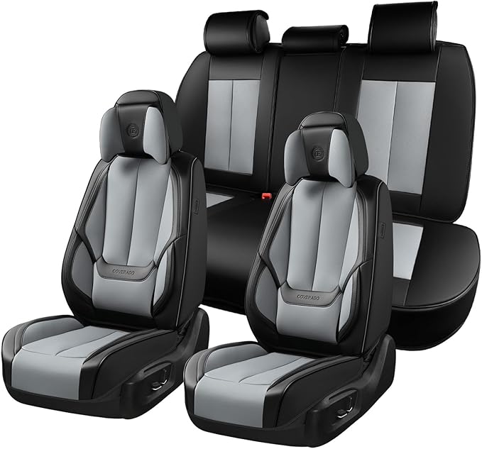 Coverado Seat Covers Full Set, 5 Seats Seat Covers for Cars, Waterproof Nappa Leather Car Seat Covers with Head Pillow, Seat 