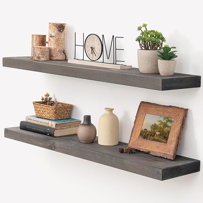 Marsmiles Floating Shelves for Wall - 36 Inch Grey Wood Floating Shelves Set of 2-36 Inch Wide x 7.7 Inch Deep x 1.6 Inch Thi