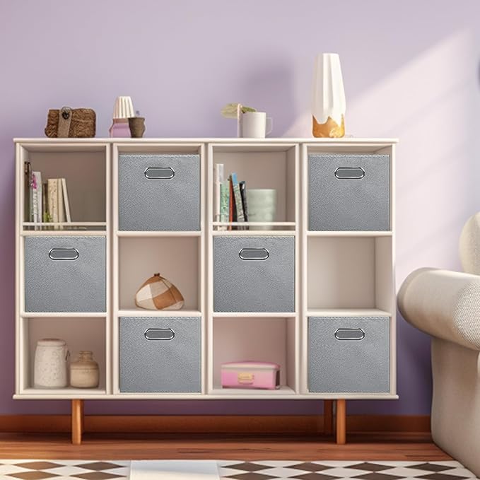 ShellKingdom Storage Bins, Foldable Fabric Storage Cubes And Cloth Storage Organizer Drawer with Metal Handle For Closet And 