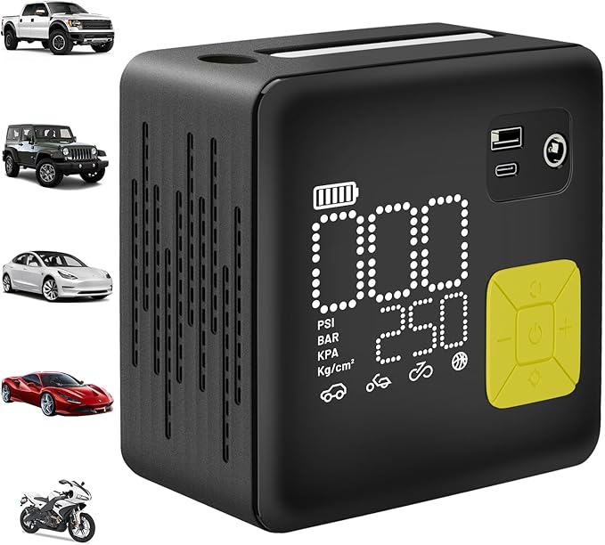 Cordless Air Compressor Portable, 150PSI Electric Tire Inflator for Car, 3X Faster Inflation, Heavy Duty Portable Air Pump with Auto Stop, LED Light for Emergency