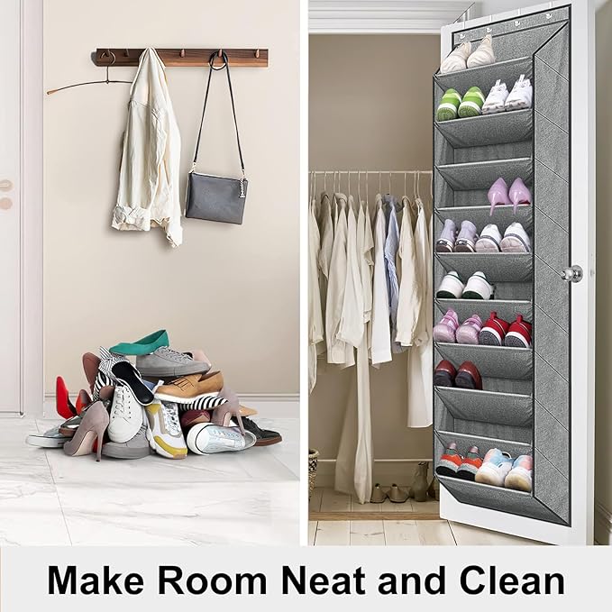 SLEEPING LAMB Over The Door Shoe Organizer for Closet with Large Deep Pockets, Narrow Shoe Rack for Door Hanging Boots Storag