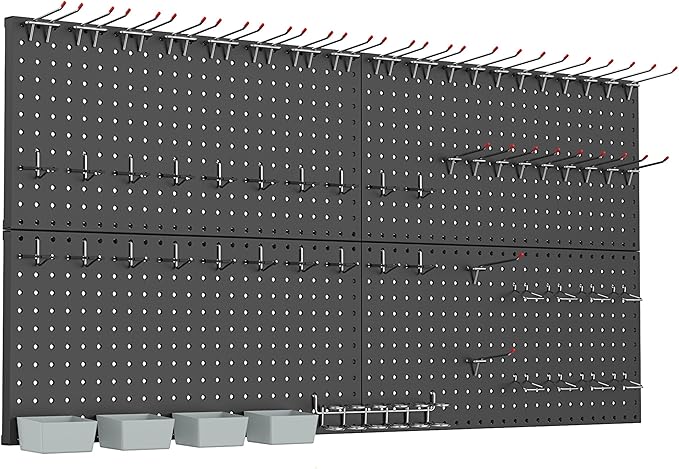 WALMANN Metal Pegboard Kit with Accessories for Wall, Garage Tools Storage Pegboard System for Garage, Workbench, Modular Peg