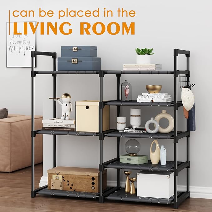 CSXGBAB Black Tubes Closet Shoe Rack, Boot Rack, 5 Tier Oxford Fabric Shelf, Easy Assembly, Sturdy and Durable, Holds Up to 3