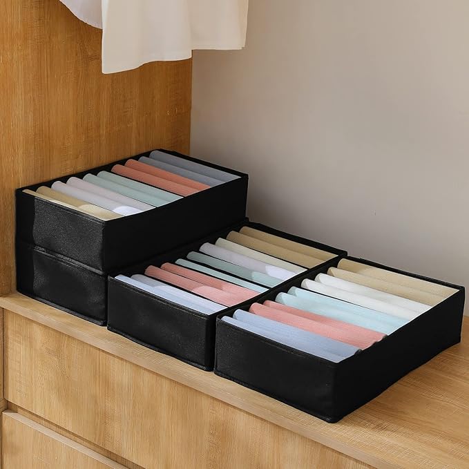 Qozary 4 Pack Drawer Organizers for Clothing, 10 Grids Foldable Dresser Drawer Organizers, Clothes Organizer for Folded Cloth