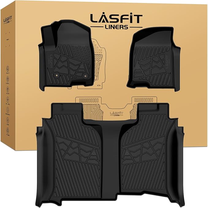 LASFIT Floor Mats 2019-2026 for Chevy Silverado/GMC Sierra 1500, 2020-2026 2500HD 3500HD, Double Cab/Bucket Seat Only, Fit Without Rear Underseat Storage Box, All Weather TPE Custom Fit Floor Liners