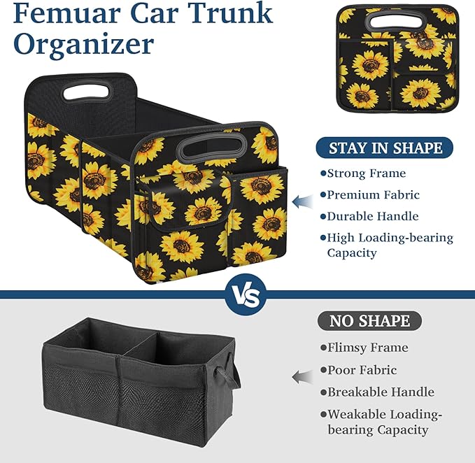 Femuar Car Trunk Organizer, Car Storage Organizer with Large Capacity Waterproof Collapsible Trunk Organizer for Car Suv/Jeep/Sedan