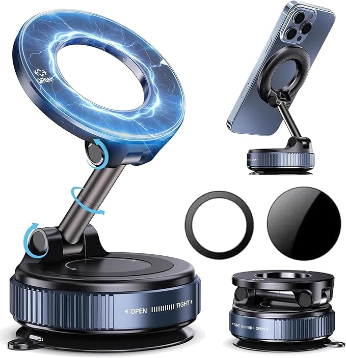2026 new Upgraded Vacuum Magnetic Car Phone Holder 360° Reinforced Ultra Suction Cup Phone Mount for MagSafe Cell Phone Holders for Your Car/Phone Stand for iPhone, Samsung, All Smartphones