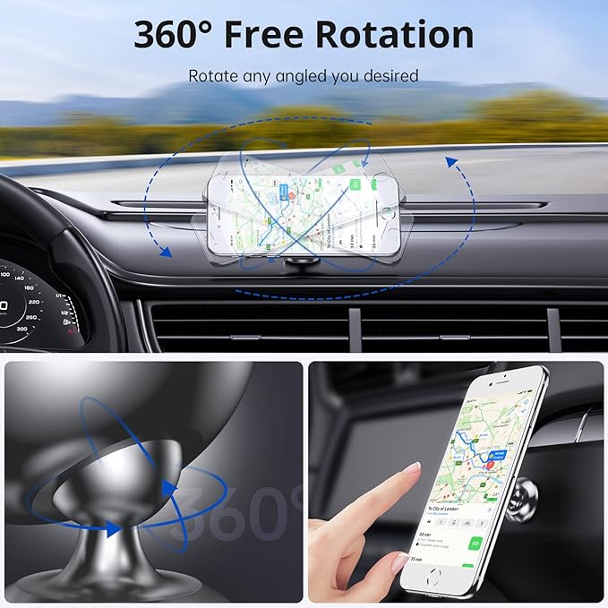 Magnetic Phone Car Mount, Syncwire Car Phone Holder for Dashboard, Cell Phone Car Kits, 360° Adjustable Magnet Cell Phone Mount Compatible with iPhone, Samsung, LG, GPS, Mini Tablet - Gray