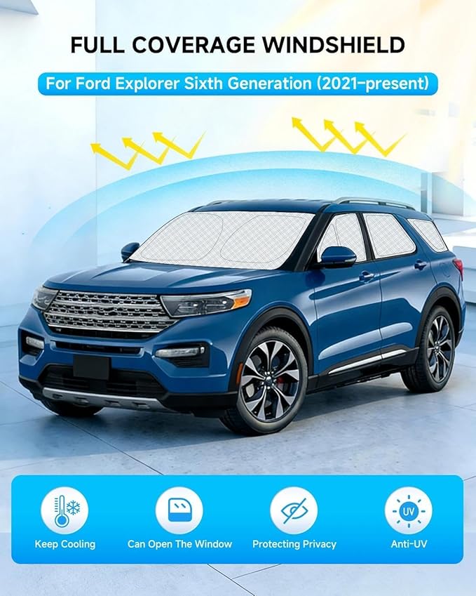 8pcs Windshield Sun Shades for Ford Explorer 2020-now，Accessories, Reflective Thicken Full Car Window Covers Sunshade for Windshield Side Rear, UV Block and Blackout Privacy for Camping Napping
