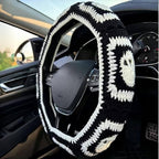 Crochet Steering Wheel Cover,Handmade Rock and Roll Skull Steering Wheel Cover, Skull Wheel Covers Cool Girl & Men, Skeleton Wheel Covers 14-15 in (A Wheel Cover)