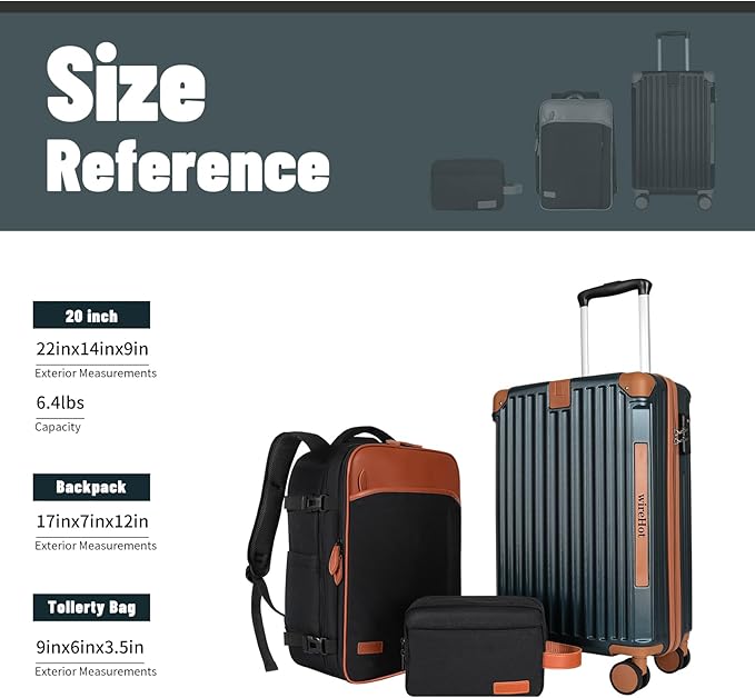 WireHot 22x14x9 Airline Approved Vintage Style Carry On Luggage with Backpack Sets, ABS+PC Hardshell Small 20 inch Retro Suit