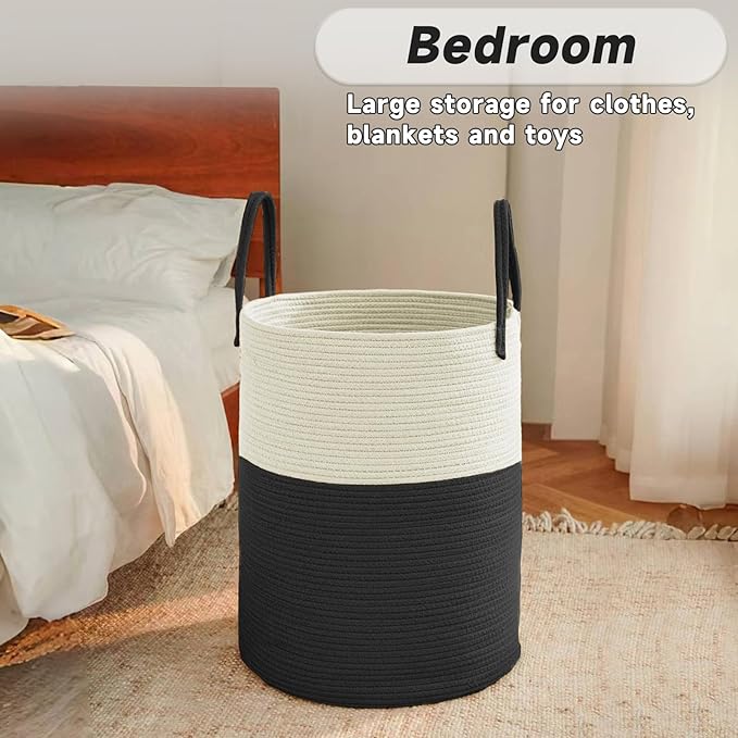 JMvicyroam Large Woven Laundry Basket Hamper,80L Cotton Rope Storage Bin for Blankets,Toys and Clothes,Decorative Tall Nurser