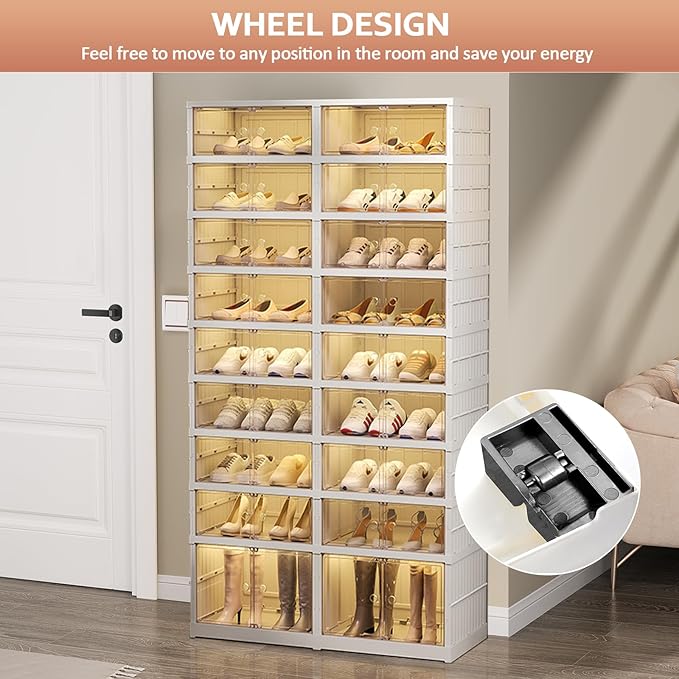 SYNCVIBE Collapsible Shoe Rack Organizer 9 Tiers-36 Pairs Foldable Shoe Cabinet with Doors, Large Plastic Folding Shoe Cabine