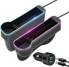 7 Color Led Car Seat Gap Organizer with 56W Fast Charger Car Console Organizer with Cup Holder Front Seat Gap Filler with USB Between Seat Cup Holder fit for Android iPhone (Black)